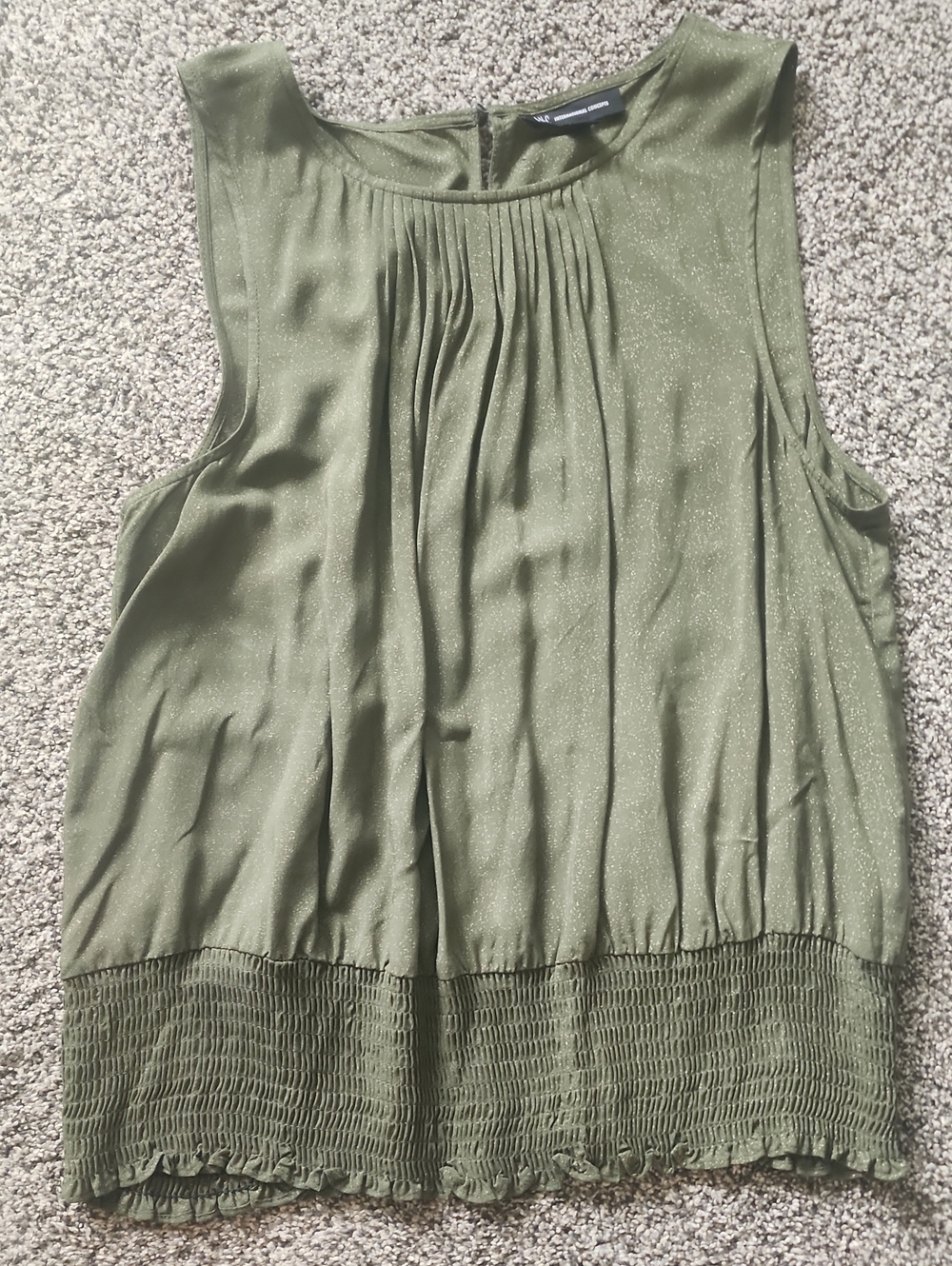 INC Olive Green Sleeveless Sparkle Blouse